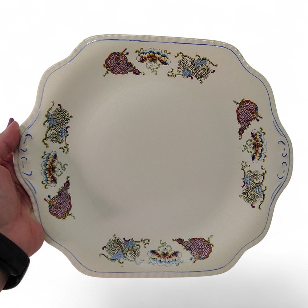 Floral Decorative Plate 10.5" Rectangle Platter Scallop Edge Decor Fabulous Vtg